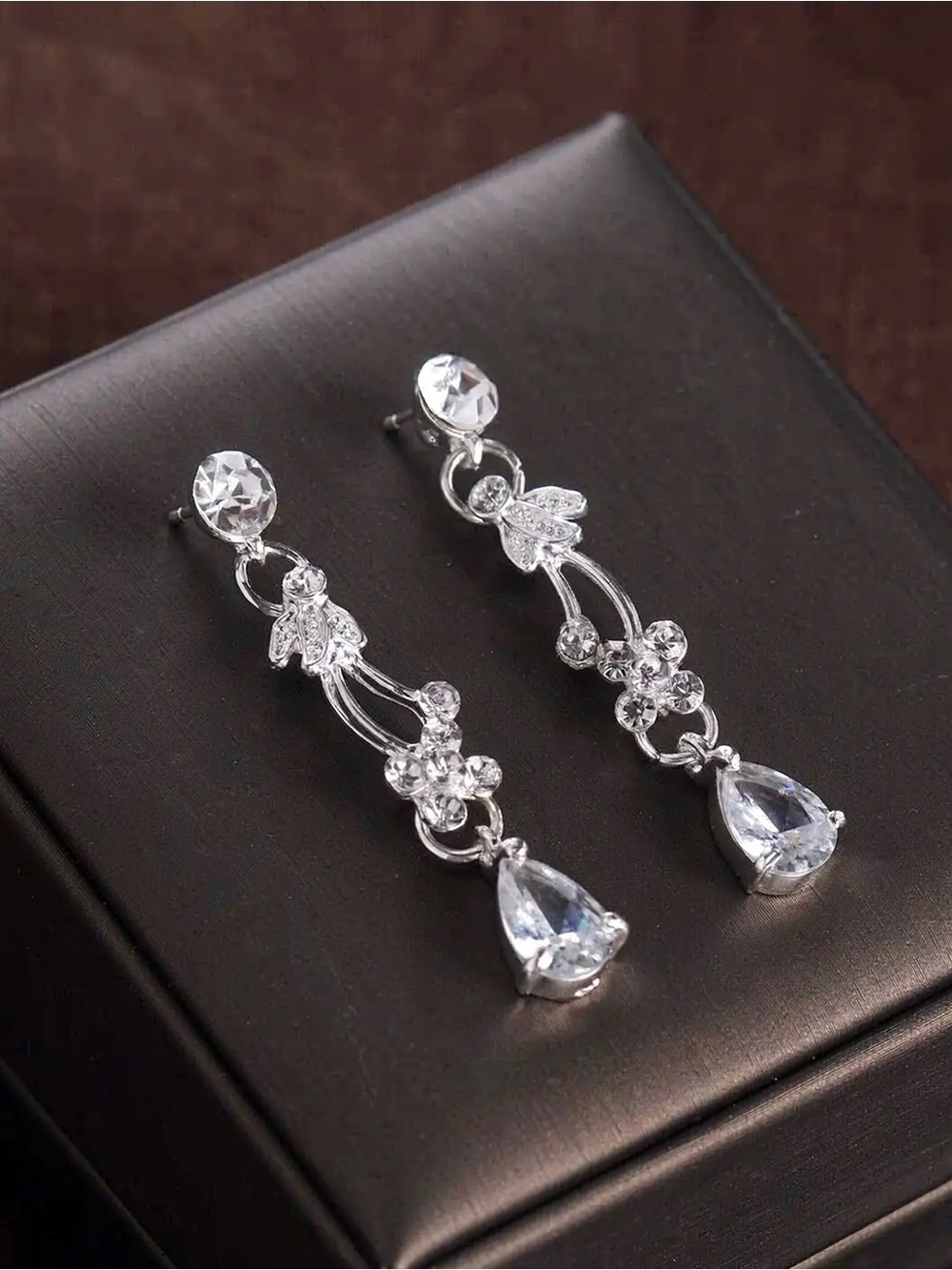 Elegant Silver-Tone Crystal Drop Earrings - Clear